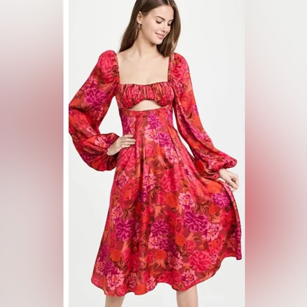 For Love & Lemons Nikki Floral Midi Dress Wedding Guest Romantic Coquette Boho